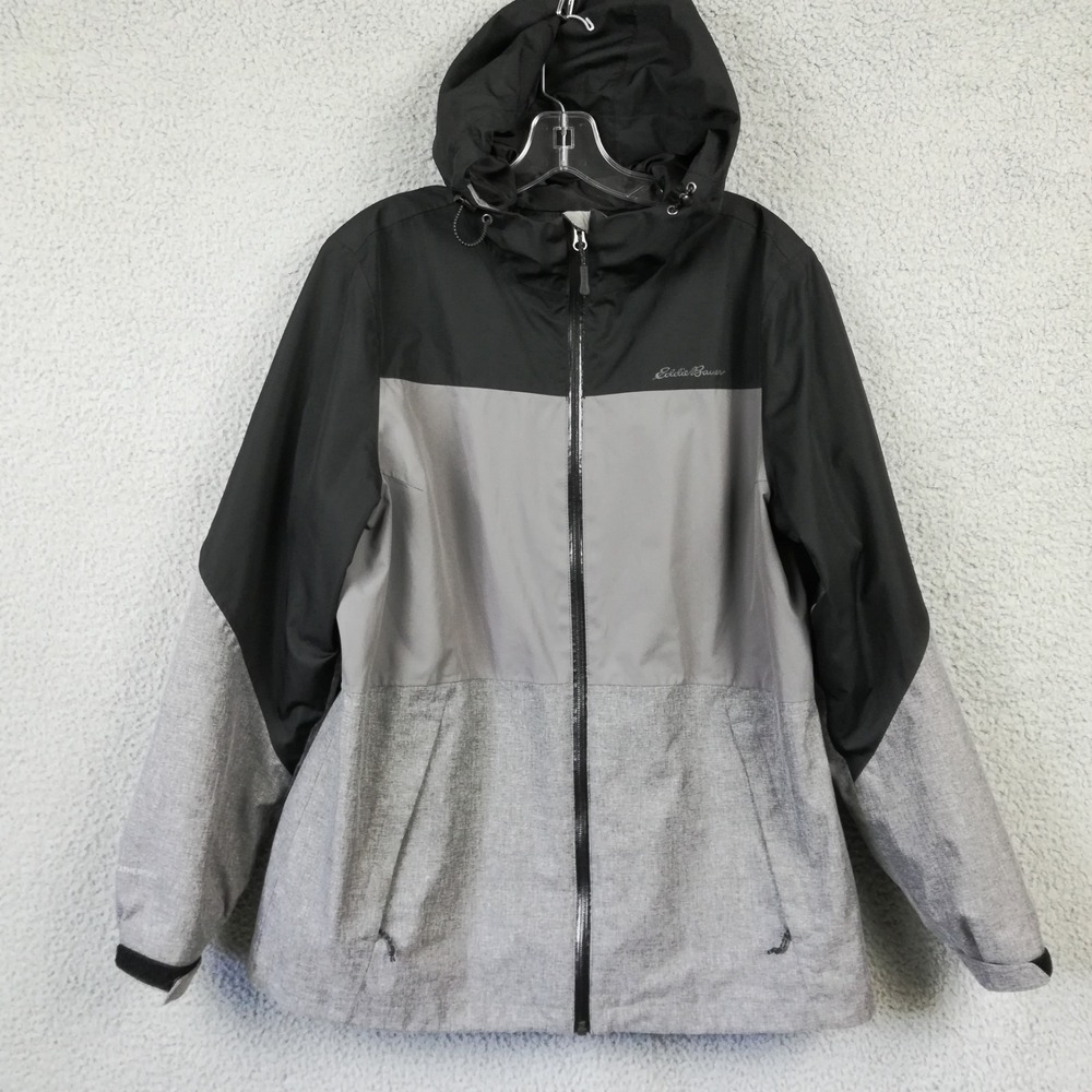 Eddie Bauer Womens Jacket Weather Edge Hooded Colorblock Black Gray Gorpcore L